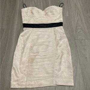 Y2K bebe Ivory Strapless Lace Dress with Black Waistband